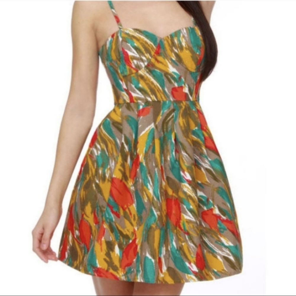 Jack by BB Dakota Fit & Flare Skater Dress Tropical Retro Pinup Coquette Tracy M